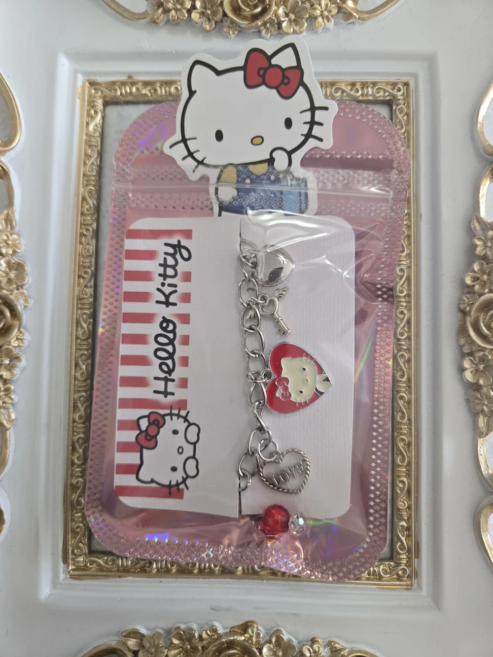 Hello Kitty Red Heart Charm Bracelet for Kids & Adults Jewelry Free Sticker